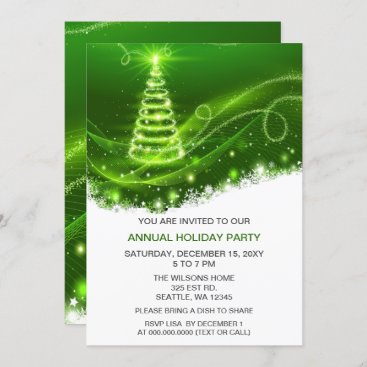 Green Christmas Tree Modern Holiday Party Invitation