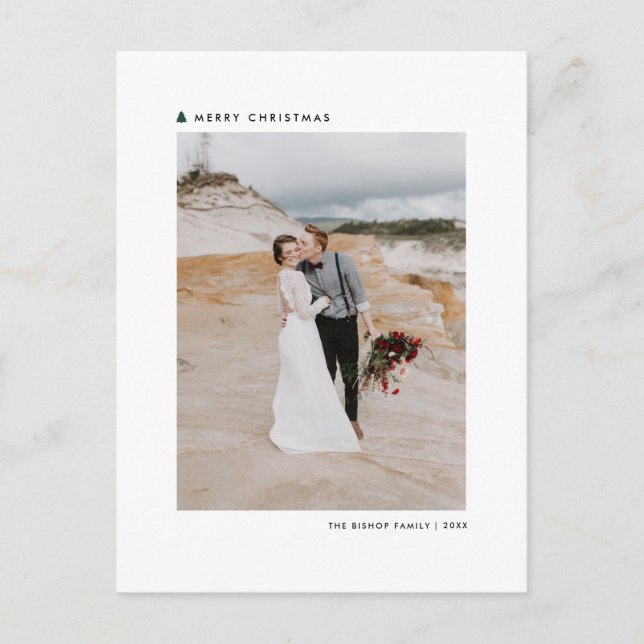 Green Christmas Tree Modern Merry Christmas Photo Holiday Postcard (Front)