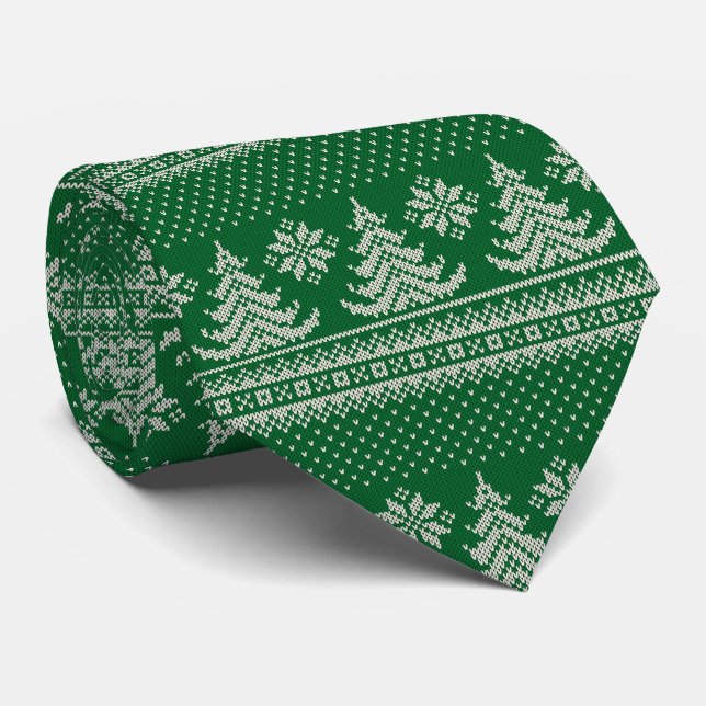 Green Christmas Tree Neck Tie (Rolled)