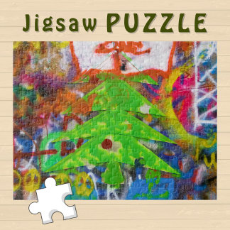 Green Christmas Tree on a Graffiti Wall -  Jigsaw Puzzle