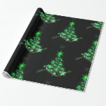 Green Christmas Tree on Black Wrapping Paper