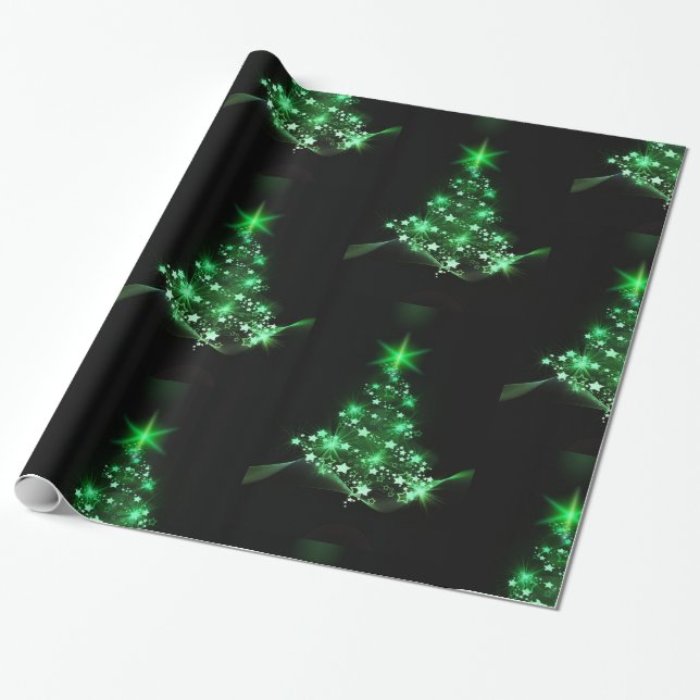 Green Christmas Tree on Black Wrapping Paper (Unrolled)