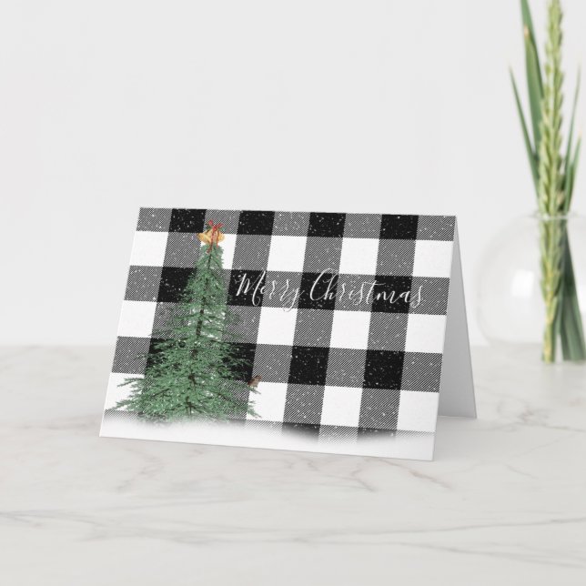 Green Christmas Tree on Plaid Card (Front)