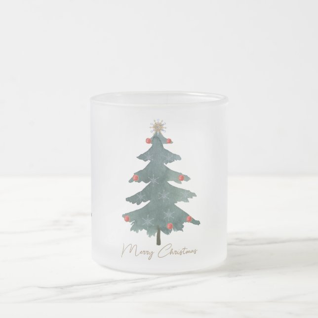 Green Christmas Tree Ornaments Merry Christmas  Frosted Glass Coffee Mug (Center)