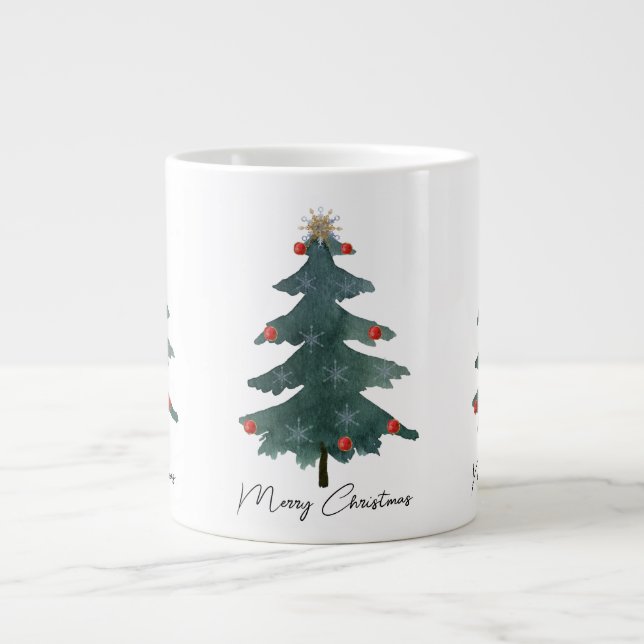 Green Christmas Tree Ornaments Merry Christmas  Giant Coffee Mug (Front)