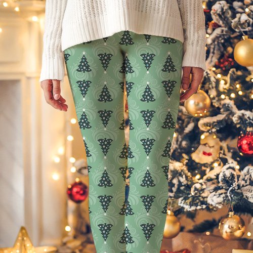 Green Christmas Tree Pattern Holiday Leggings