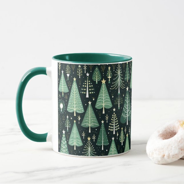 Green Christmas Tree Pattern Mug (With Donut)
