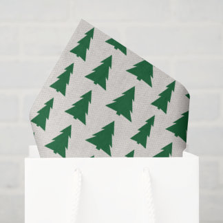 Green Christmas Tree Pattern on Beige Faux Texture Tissue Paper
