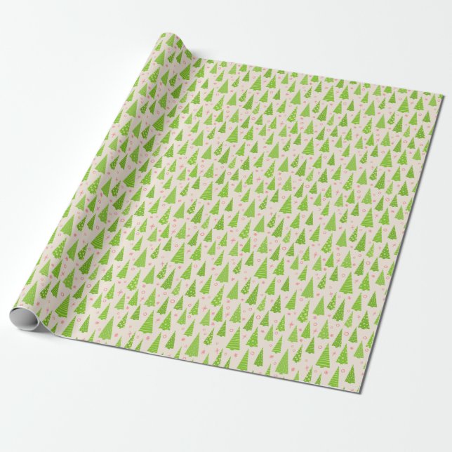Green Christmas Tree Pattern Wrapping Paper (Unrolled)