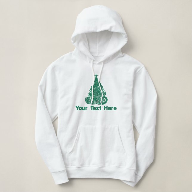 Green Christmas Tree Personalized Embroidered Hoodie (Design Front)