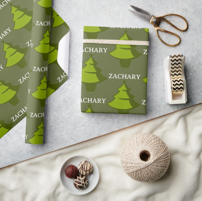 Green Christmas Tree Personalized Gift Wrapping Paper (Crafts)