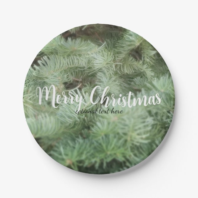 Green Christmas Tree Pine Holiday Custom Party Paper Plates (Front)