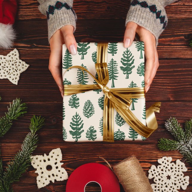 Green Christmas Tree Pine Tree White Snow Wrapping Paper (Creator Uploaded)