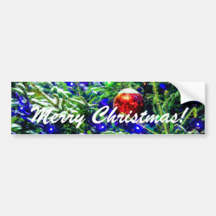 Green Christmas Tree Red Ball Bumper Sticker
