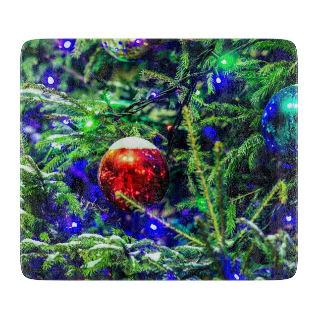 Green Christmas Tree Red Ball Cutting Board (Front)