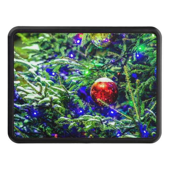 Green Christmas Tree Red Ball Hitch Cover (Front)
