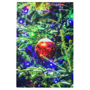 Green Christmas Tree Red Ball Metal Print