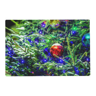 Green Christmas Tree Red Ball Placemat