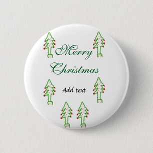 Green Christmas tree red cherry merry Christmas mo Button