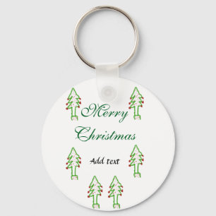 Green Christmas tree red cherry merry Christmas mo Keychain