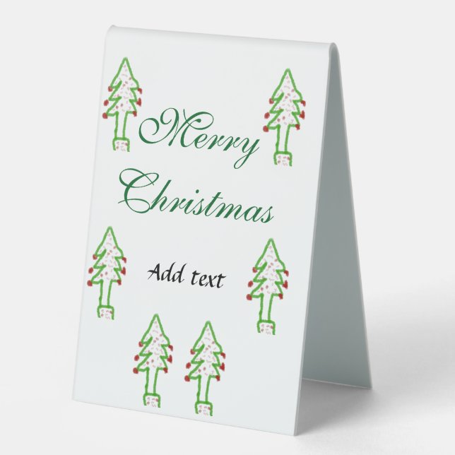 Green Christmas tree red cherry merry Christmas mo Table Tent (Front)