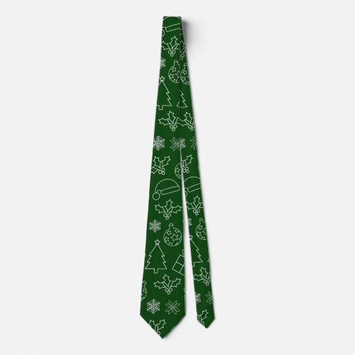 Green Christmas tree santa hat presents holly Neck Tie