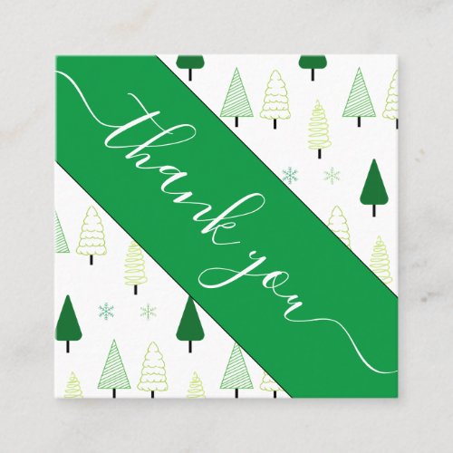 Green Christmas Tree  Snow Thank You Social Media Square Business Card