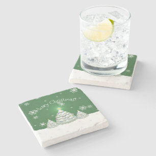 Green Christmas Tree Stone Coaster