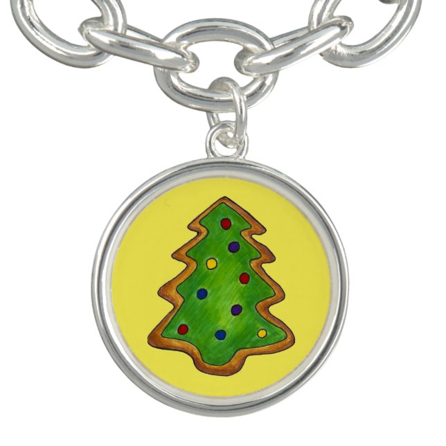 Green Christmas Tree Sugar Cookie Holiday Xmas Charm Bracelet (Design)
