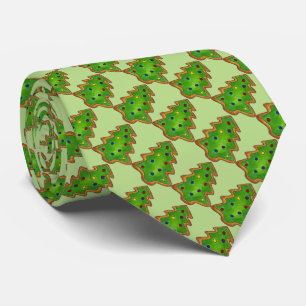 Green Christmas Tree Sugar Cookies Holiday Print Neck Tie