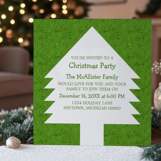 Green Christmas Tree Swirls Party Invite (Green Christmas Tree Swirls Party Invitation)
