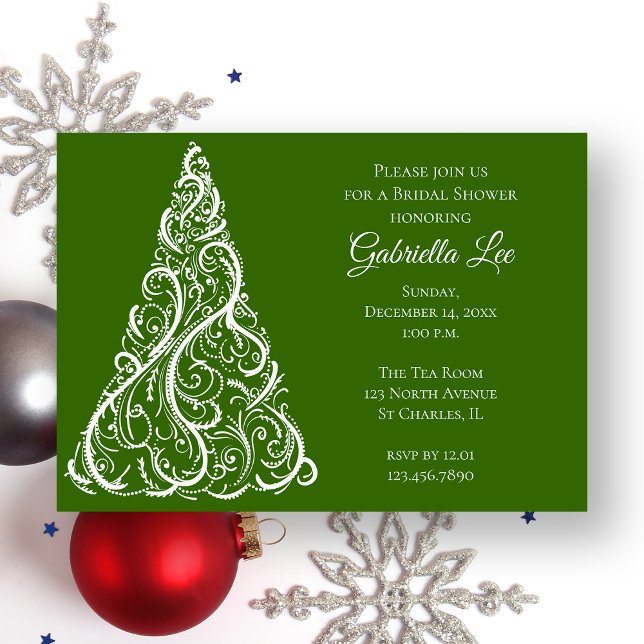 Green Christmas Tree Winter Bridal Shower Invitation (Creator Uploaded)