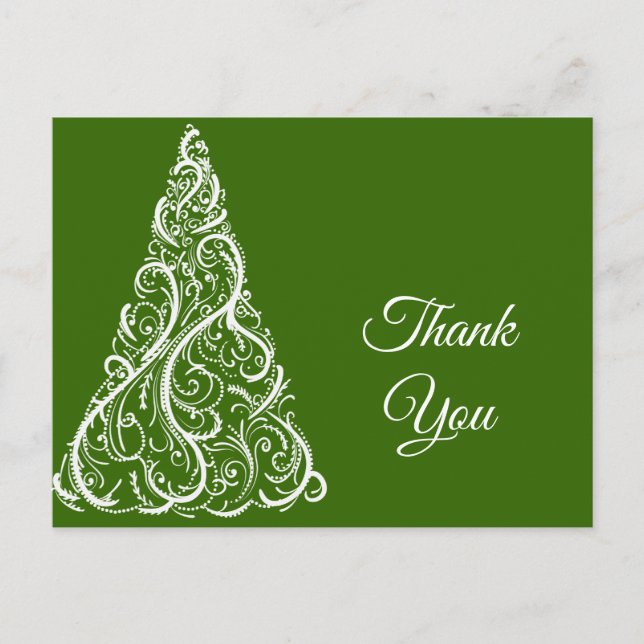 Green Christmas Tree Winter Thank You Postcard (Front)