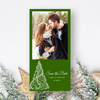 Green Christmas Tree Winter Wedding Save the Date