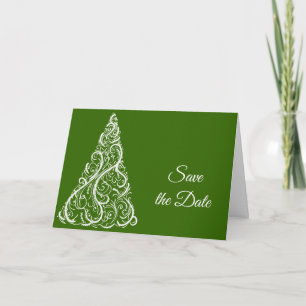 Green Christmas Tree Winter Wedding Save the Date Announcement