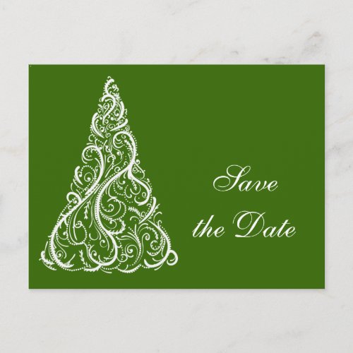 Green Christmas Tree Winter Wedding Save the Date Announcement Postcard