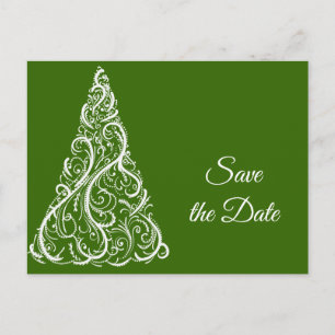Green Christmas Tree Winter Wedding Save the Date Announcement Postcard