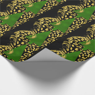 Green Christmas Tree with Gold Foil and Black Wrapping Paper