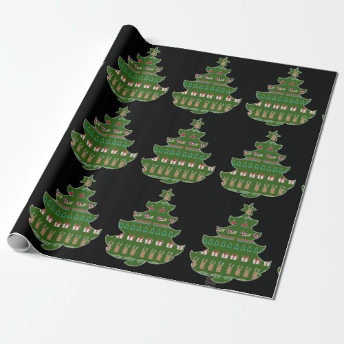 Green Christmas tree wrapping paper for gifts