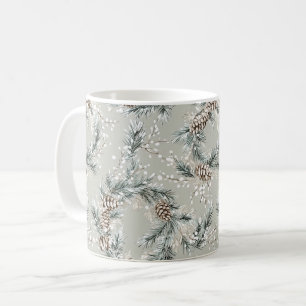 Green Christmas Tree Wreaths Pine Cones Coffee Mug