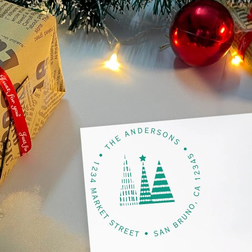 Green Christmas Trees  Custom Return Address Self_inking Stamp