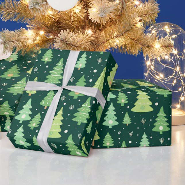 green christmas trees gift wrapping papers paper (Holidays)