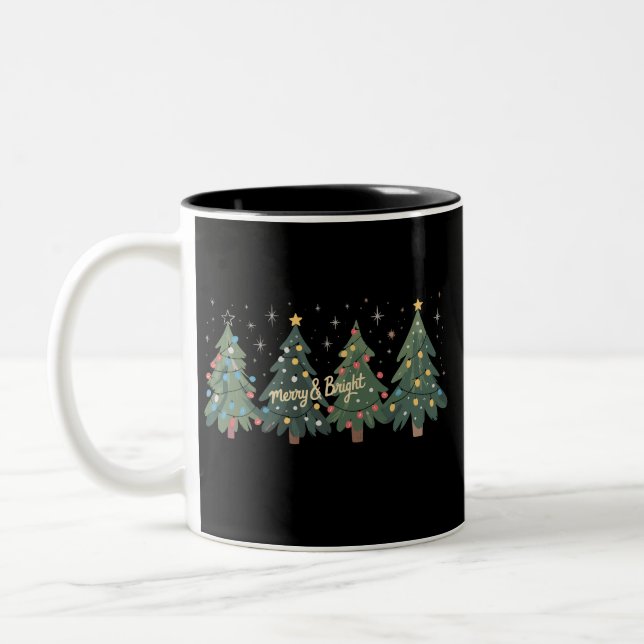 Green Christmas Trees Holiday Christmas  Two-Tone Coffee Mug (Left)
