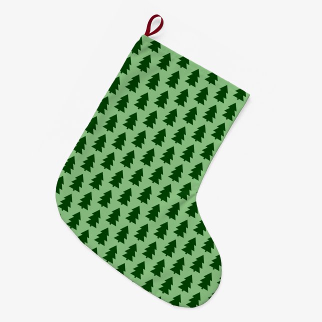 Green Christmas trees Large Christmas Stocking (Front (Hanging))