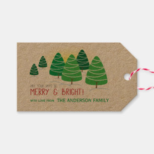 Green Christmas Trees, Merry & Bright, Personalize Gift Tags