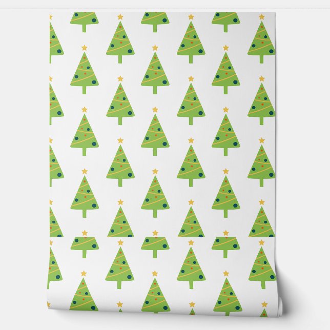 Green Christmas Trees on White Wallpaper (Unrolling)