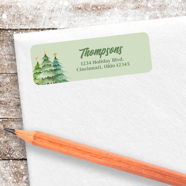 Green Christmas Trees Return Address Custom Label (Christmas trees green retro style return address labels.)