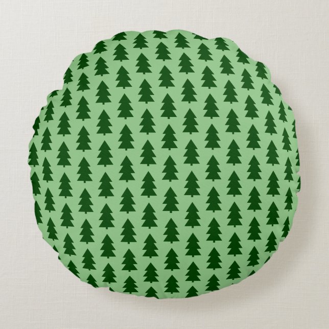 Green Christmas trees Round Pillow (Front)