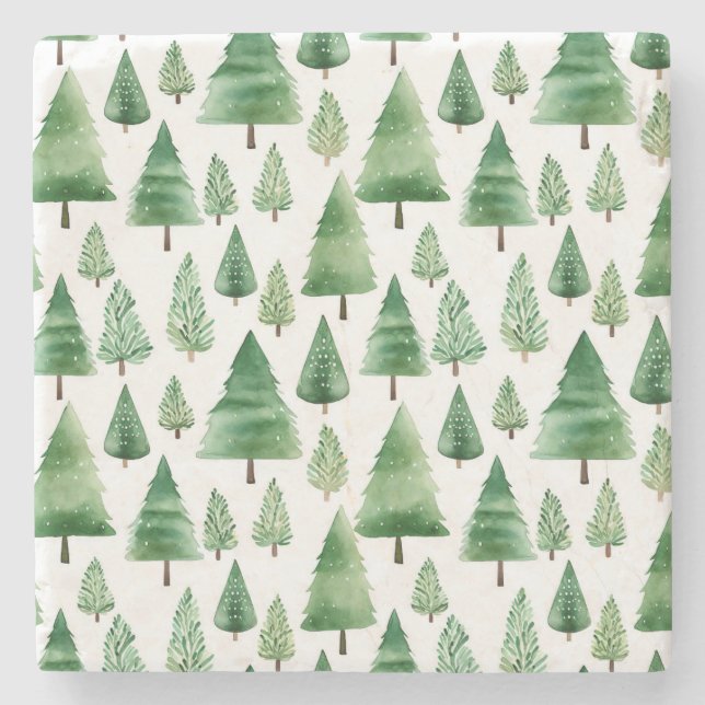 Green Christmas Trees Stone Coaster (Front)