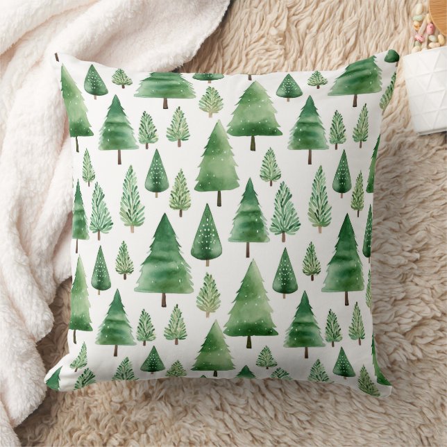 Green Christmas Trees Throw Pillow (Blanket)